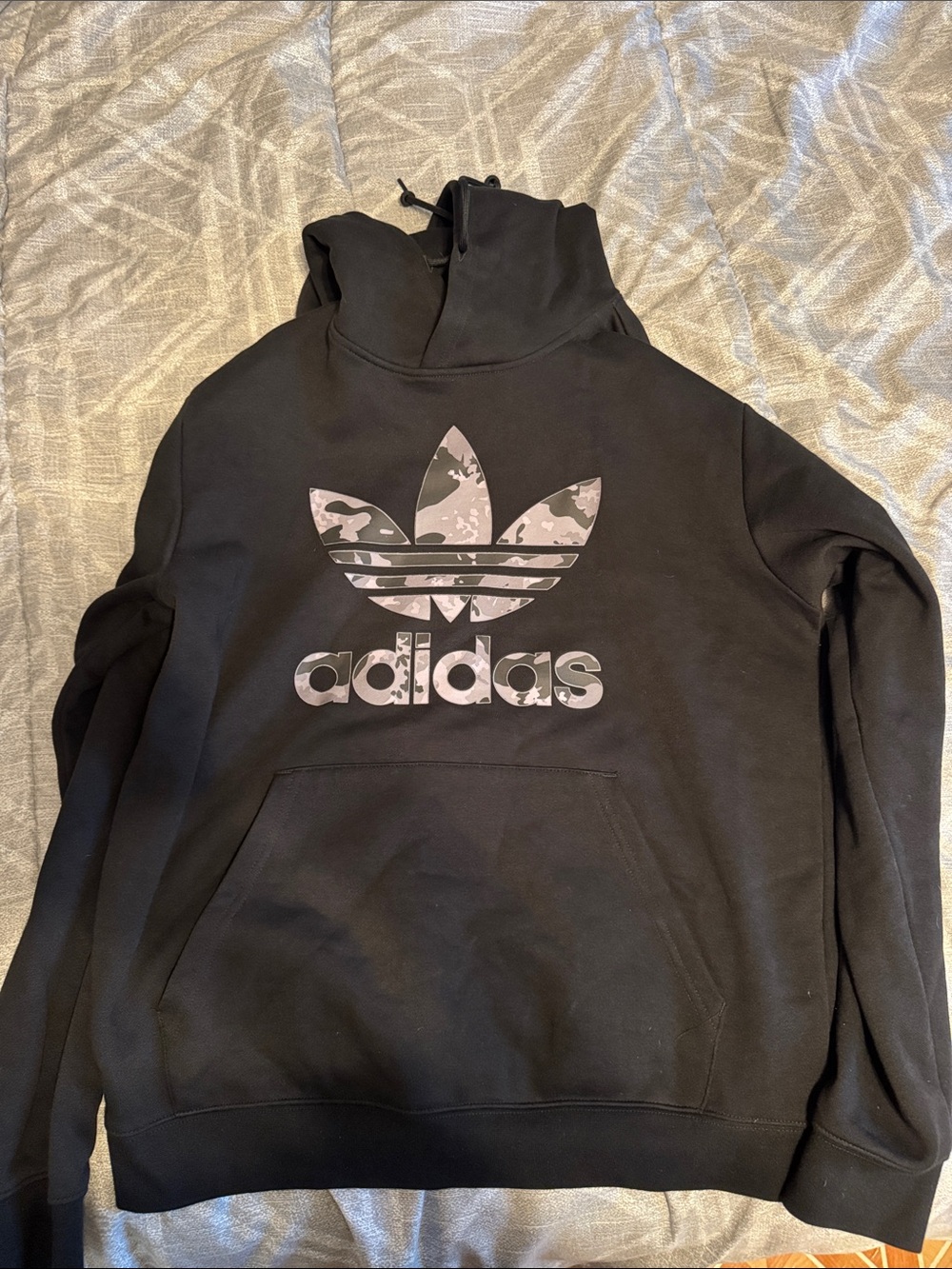 adidas Black Hoodie with Grey Camo Trefoil
